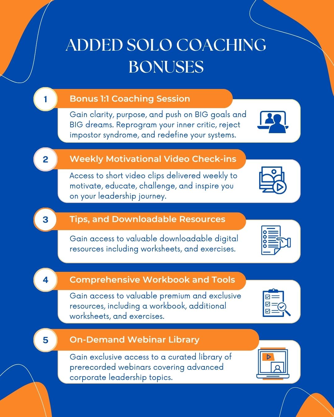 Infographic outlining bonuses added to AMPED Leadership's individual coaching program.